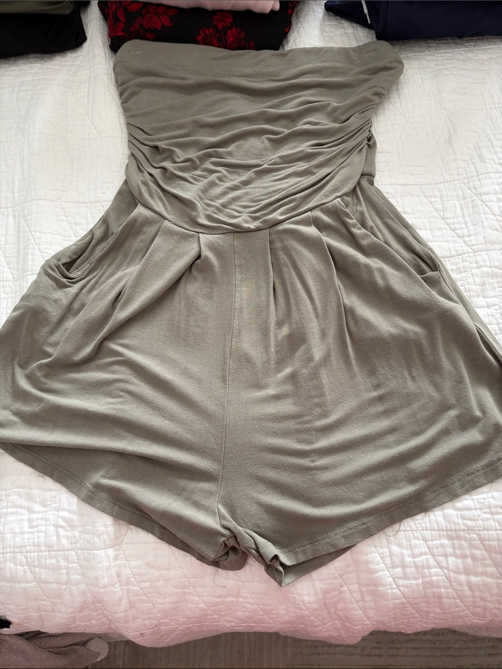 Heart & Hips Olive Strapless Ruched Skort